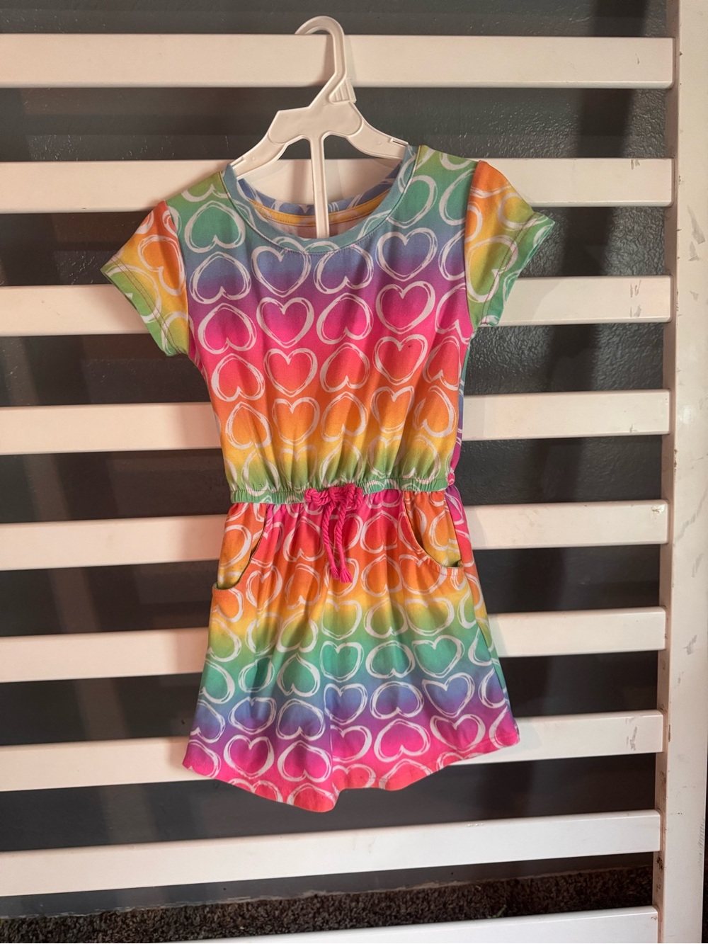 Kidgets Rainbow Heart Short Sleeve Dress in Multicolor